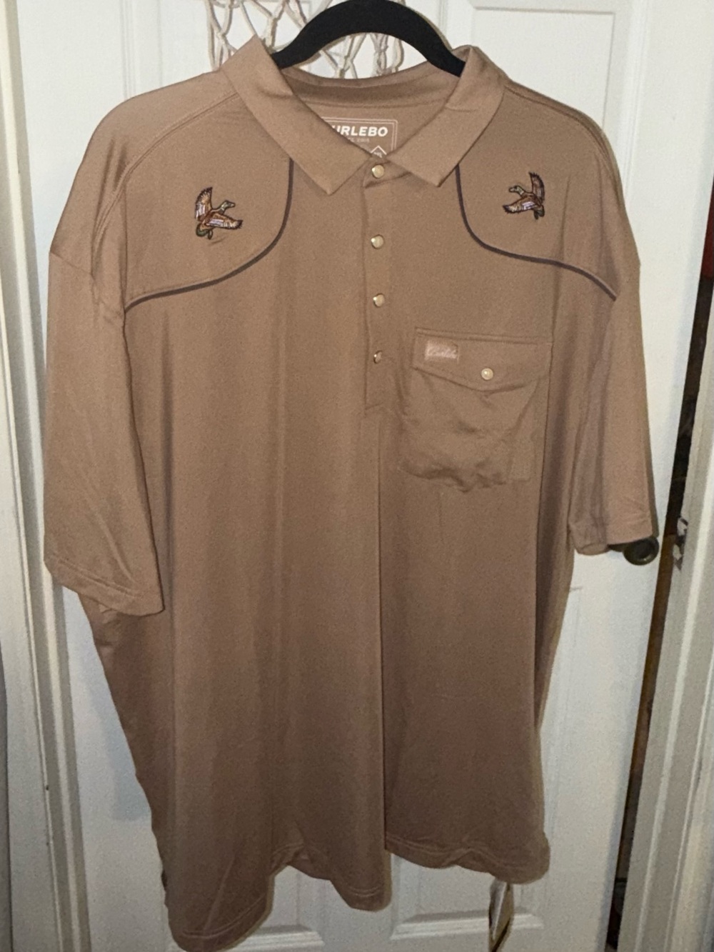 BURLEBO Men's Polo Shirt in Tan with Embroidered Ducks